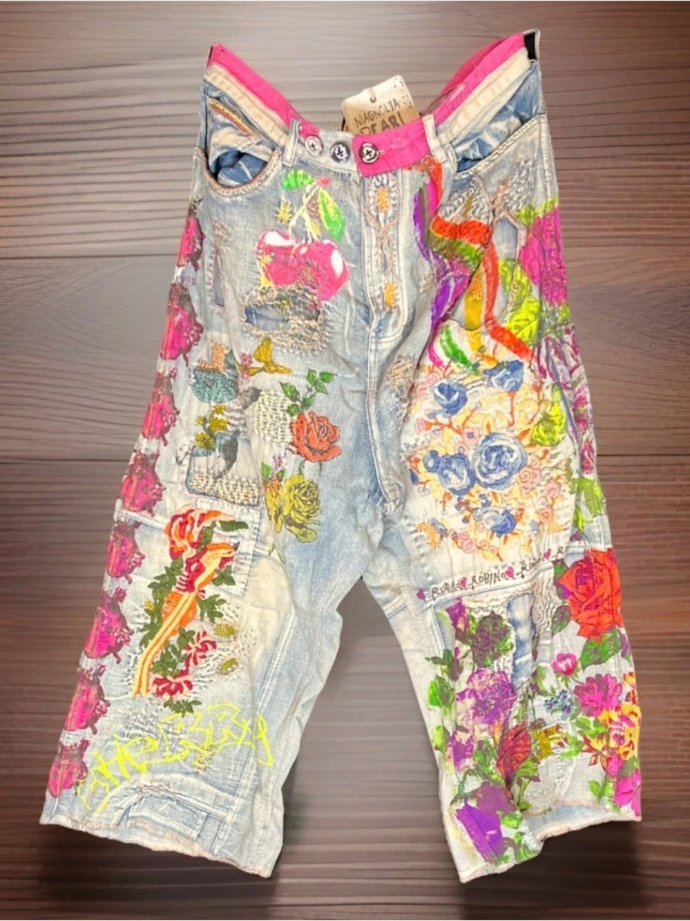 Magnolia Pearl Denim Jeans NWT Embroidered Painted Distressed Patchwork - Picture 5 of 16